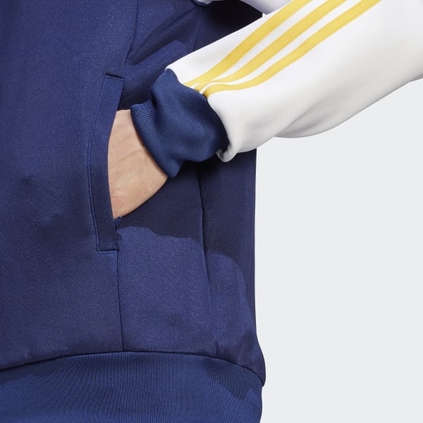 Blue and yellow adidas track jacket discount