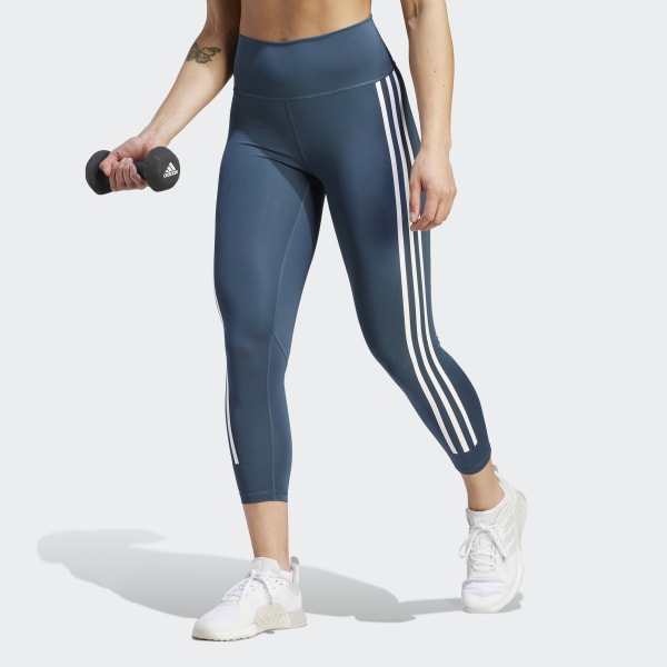 adidas Optime TrainIcons 3 Stripes 7 8 Leggings Turquoise adidas Thailand