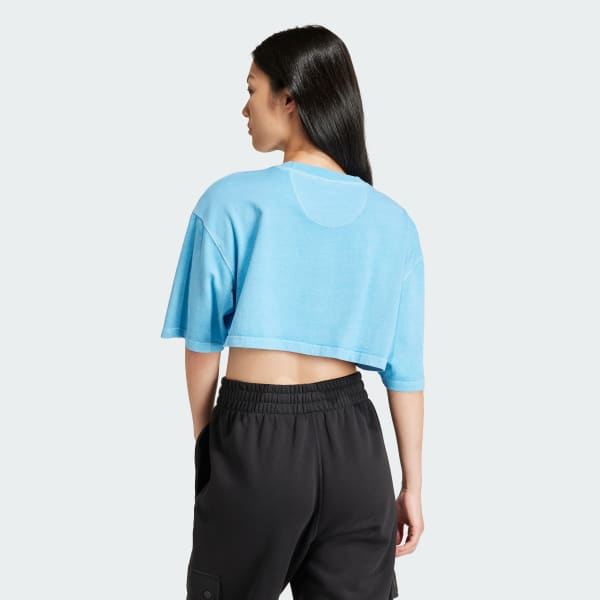 アディダス エッセンシャルズ+ クロップドTシャツ - ブルー