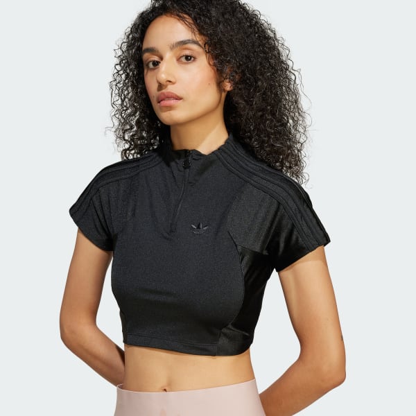 adidas Zip-Up Crop Top - Black | adidas UK