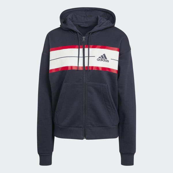 Bla Essentials Pinstripe Block Fleece Full-Zip Loose Fit Hettegenser HQ542