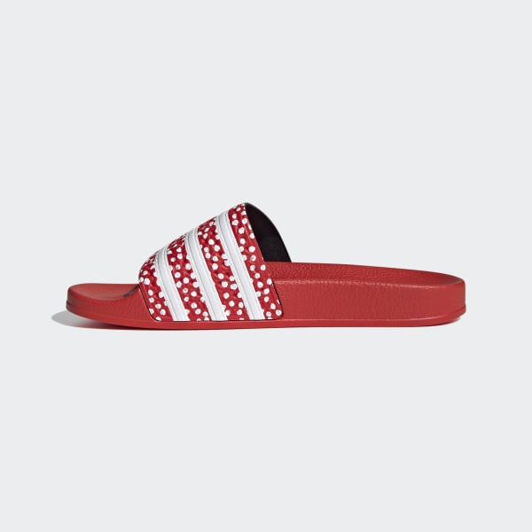 Red and white adidas online slides womens