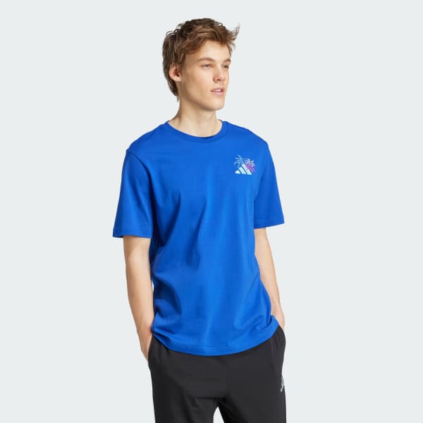 adidas Lounge Pastel Embroidery Graphic Tee - Blue | Free