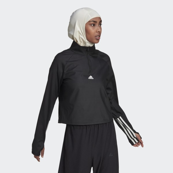 Schwarz Hyperglam Cut 3-Stripes 1/4-Zip Long-Sleeve Top TM302