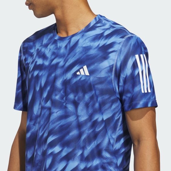 adidas Own The Run Allover Print Tee - Blue | Free Shipping