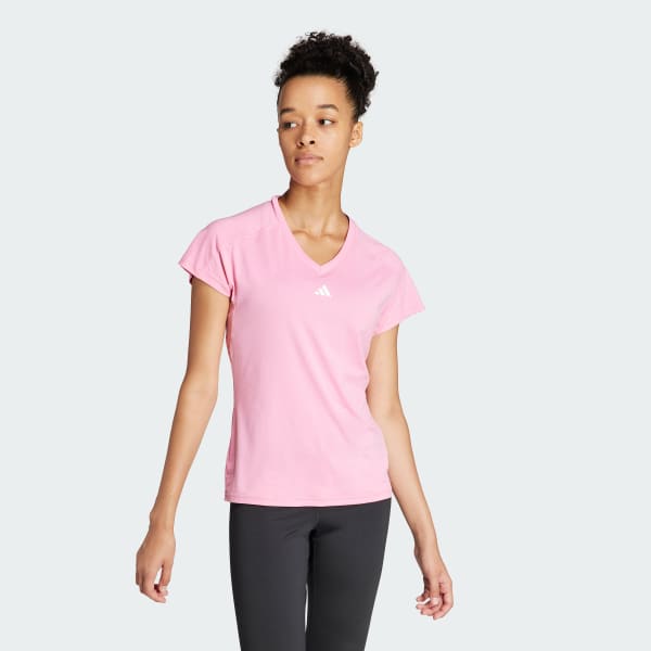adidas AEROREADY Train Essentials Minimal Branding V-Neck Tee - Pink |  adidas Vietnam | Sport-T-Shirts