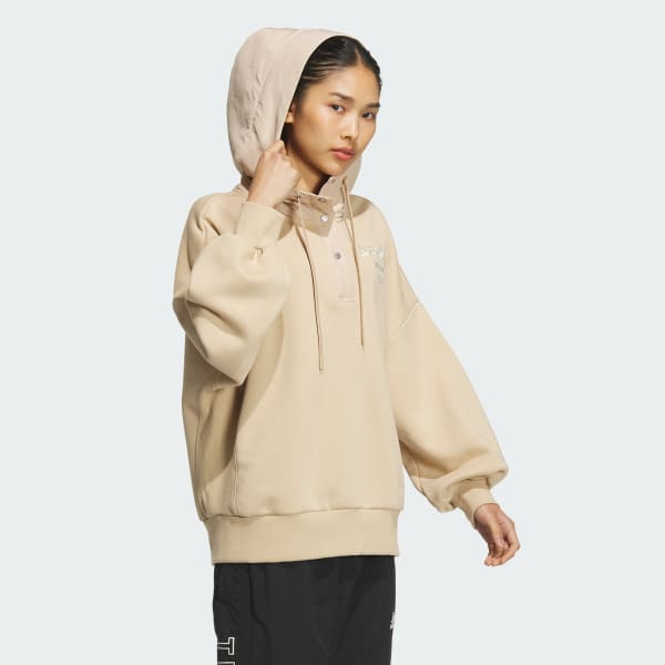 ベージュ カレッジ ルーズフィット フリース パーカー