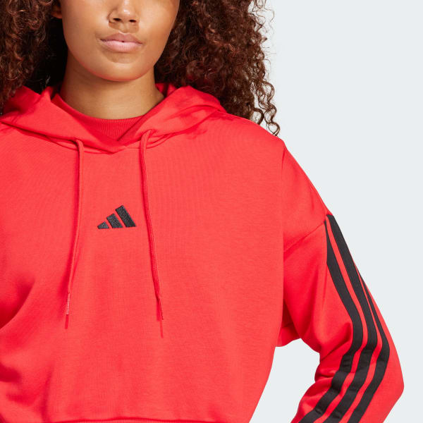 adidas Essentials 3-Stripes French Terry Crop Hoodie - Red