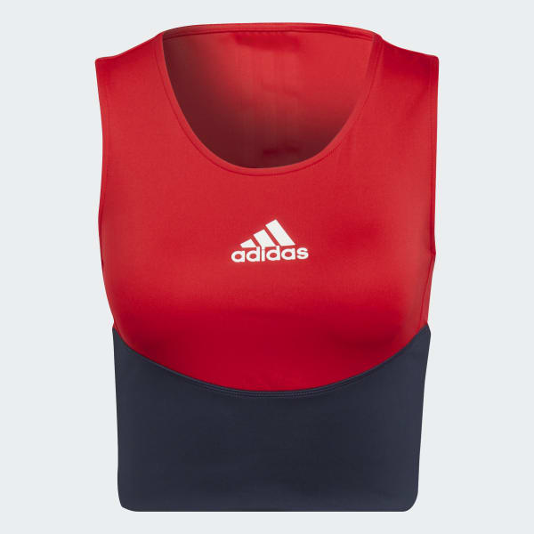 Red Designed to Move Colorblock 3-Stripes Crop Top WU334