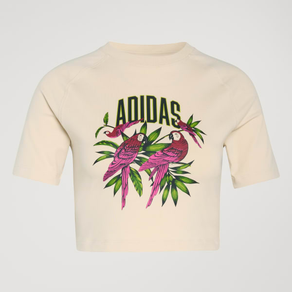 Beige T-SHIRT ADIDAS x FARM RIO GRAPHIC CROPPED