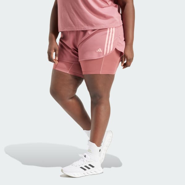 Rosa Shorts 2 em 1 Own the Run Três Listras (Plus Size)