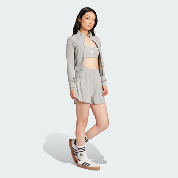 Grey Essentials Ribbed 전장 지퍼 트랙 탑