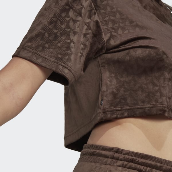 Brązowy Crop Velvet Embossed Monogram Tee VX473