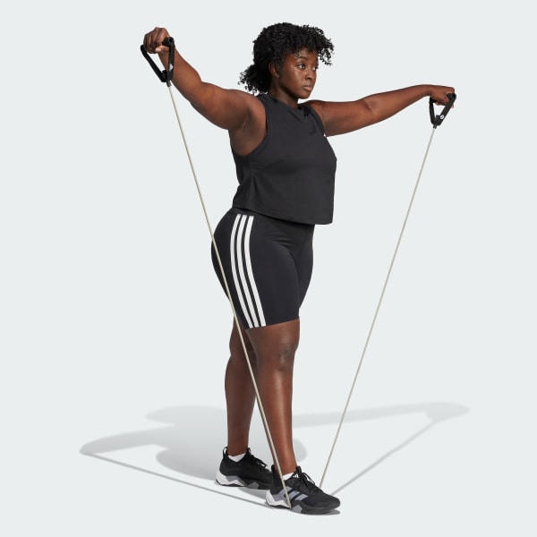 Black Optime Essentials 3-Stripes Short Leggings (Plus Size)