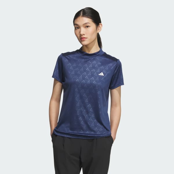 Blue AEROREADY Deboss Mock Neck Short Sleeve Shirt