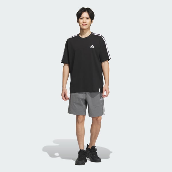 グレー エッセンシャルズ プラス ルーズフィット スリーストライプス ウーブンショーツ