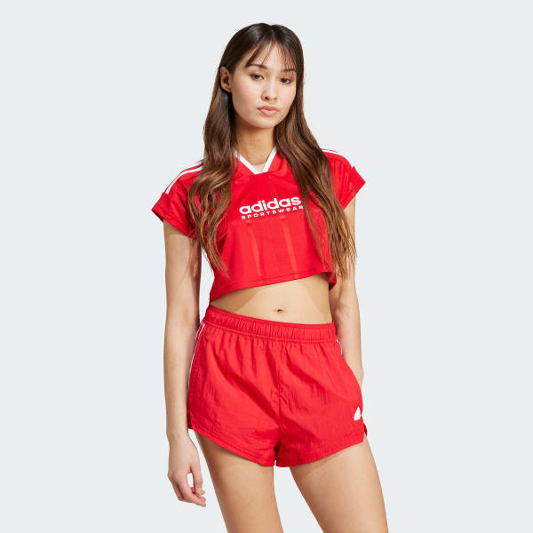 adidas Tiro Cut 3 Stripes Crop Jersey Red adidas Australia