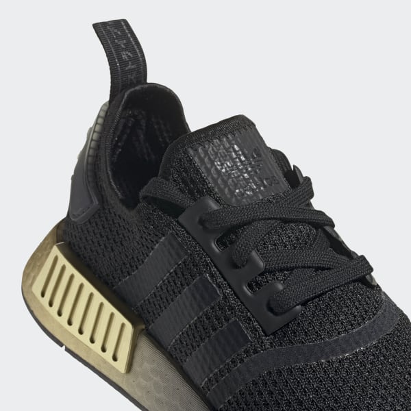 Women's NMD R1 Black and Gold Shoes 