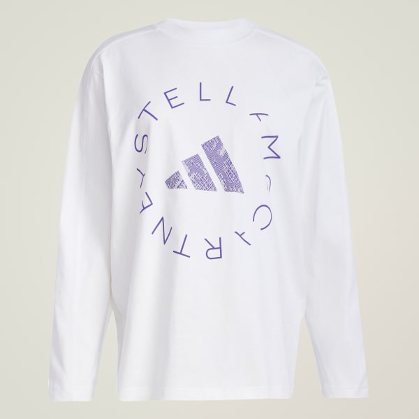 สีขาว เสื้อยืดแขนยาวลายกราฟิกโอเวอร์ไซส์ adidas By Stella McCartney