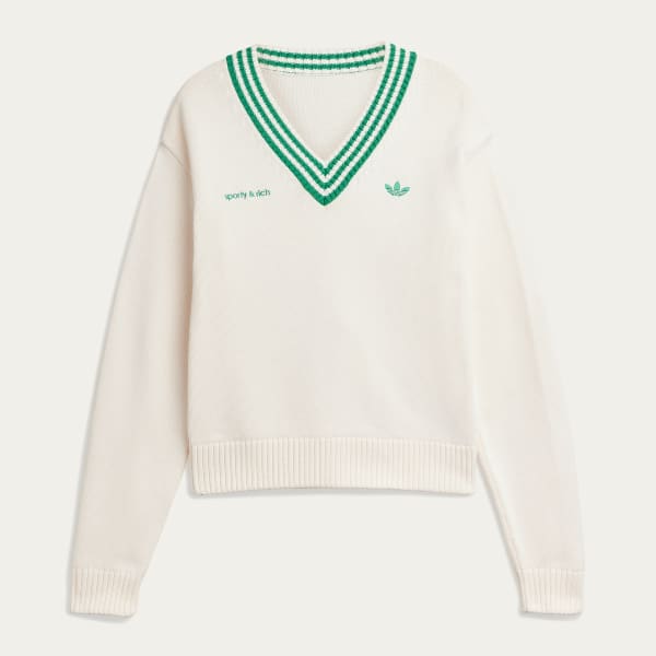adidas Sporty & Rich V-Neck Sweater - White | Free Shipping