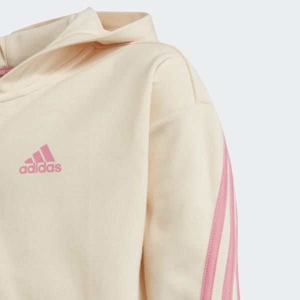 Beige Sudadera con Gorro 3 Franjas Full-Zip