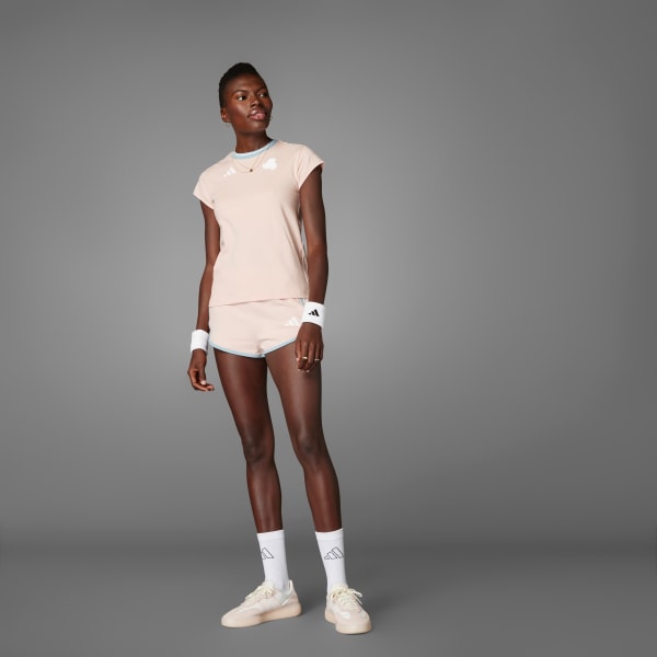 Rosa Playera de algodón Tiro Cut 3 Franjas