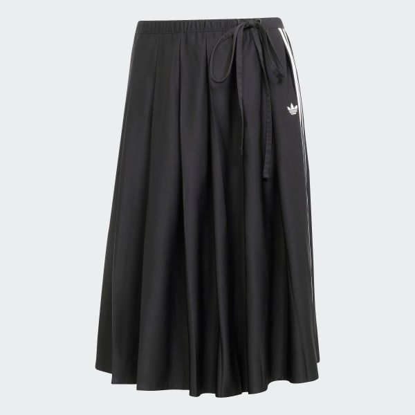 アディダス リボン プリーツ マキシスカート - ブラック
