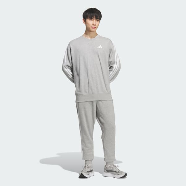 Grey 에센셜 플러스 루즈 핏 3-스트라이프 프렌치테리 스웨트셔츠