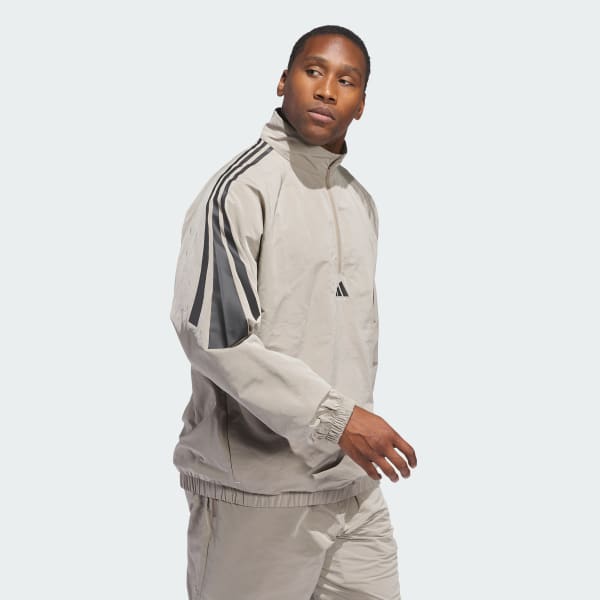สีเบจ เสื้อวอร์มผ้าทอซิปยาวครึ่งตัว adidas Basketball