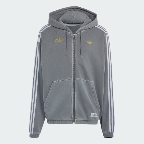 Grey ADIDAS ORIGINALS - WASHED GRAPHICS ZIP-THRU HOODIE