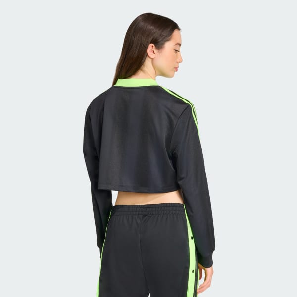 adidas Adicolor Soccer Jacquard Crop Long-Sleeve Top - Black