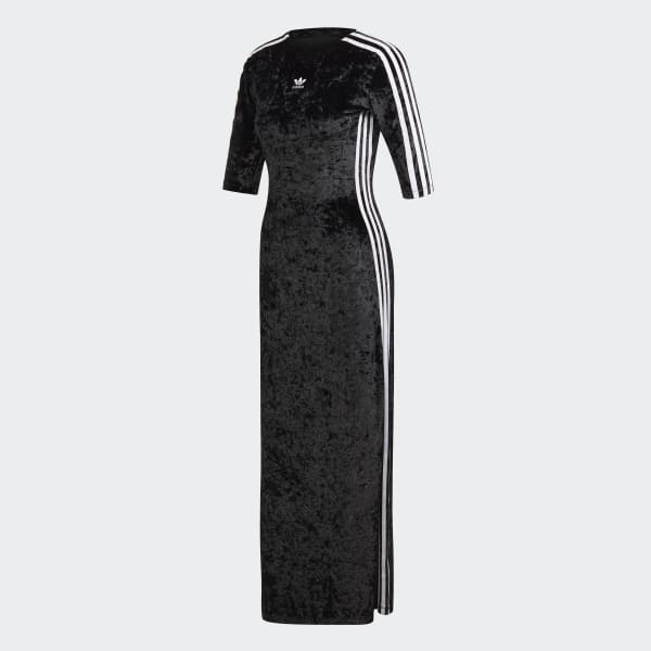 adidas originals three stripe velvet dress in black