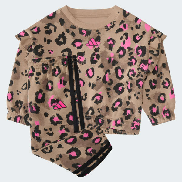 2-Piece Long Sleeve Printed Flutter Sleeve Pullover & Elastic Waistband Printed Jogger Set

