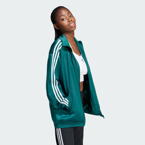 Green Loose Satin Track Top