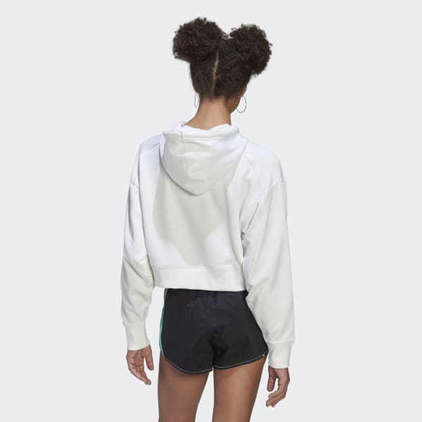Blanco Buzo Con Capucha Crop