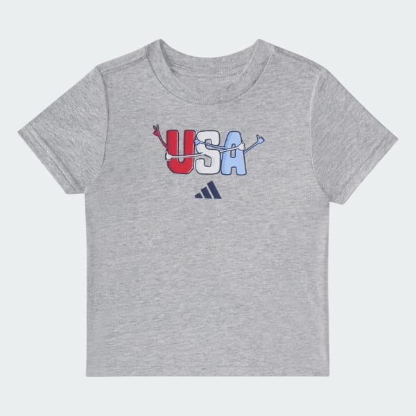Two-Piece Short Sleeve Graphic Cotton Heather Tee and 3-Stripes Shorts Set