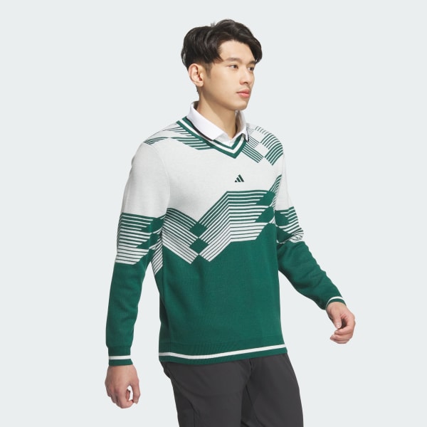 Green 니트 브이-넥 롱 슬리브 풀오버 스웨터