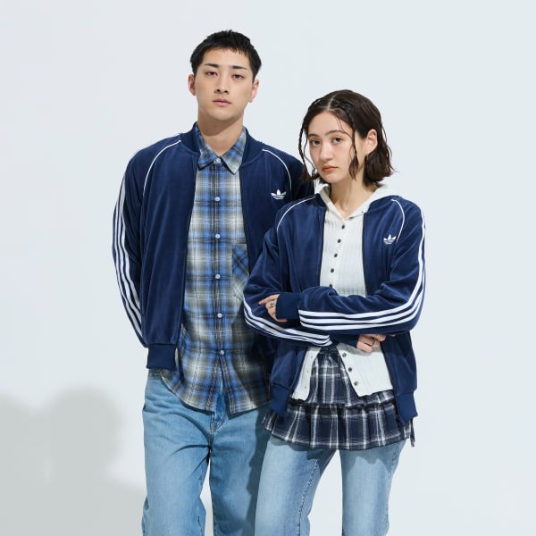 ブルー SST アディカラー ベロア トラックトップ