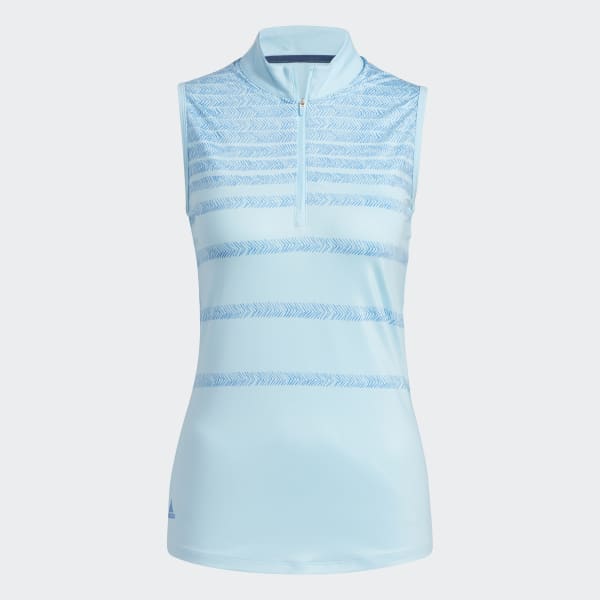 Blue Herringbone Stripe Sleeveless Polo Shirt CN343