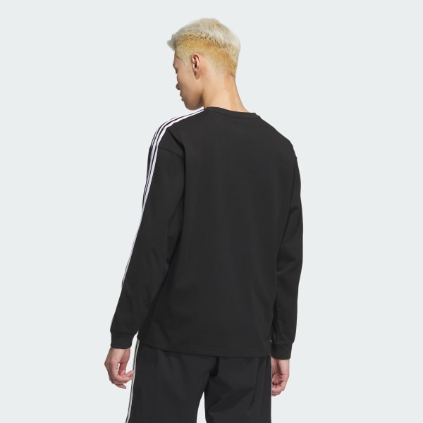ブラック エッセンシャルズ プラス ルーズフィット スリーストライプス 長袖Tシャツ
