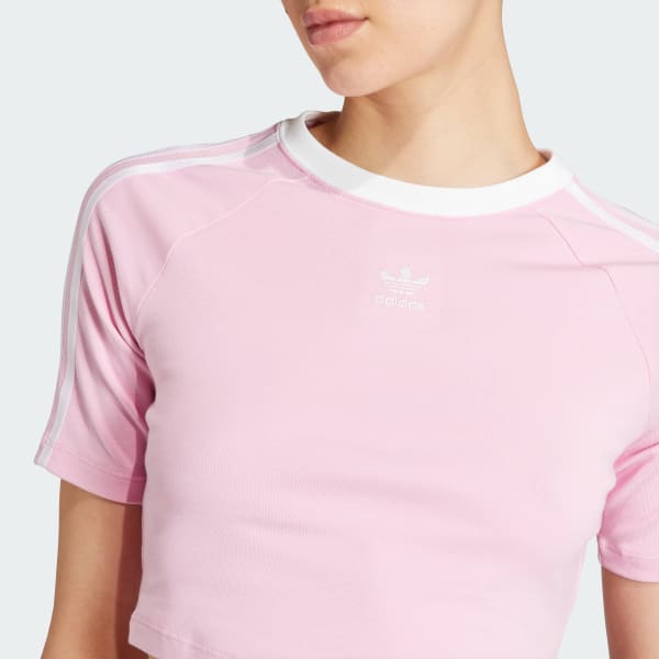 Adidas originals three stripe long sleeve top in pink cheap