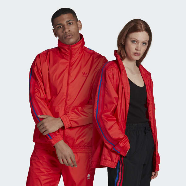 adidas originals adicolor three stripe track jacket in red