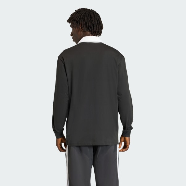 Zwart 3-STRIPES RUGBYPOLO MET LANGE MOUWEN