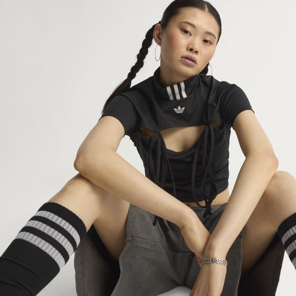 ● ADIDAS ● RIBBON CUT OUT CROP TOP adidas Ribbon Cut Out Crop Top - Black | adidas UK