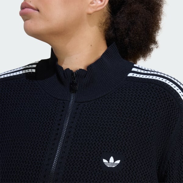 adidas Knitted Crochet Firebird Track Top - Black | Free Shipping