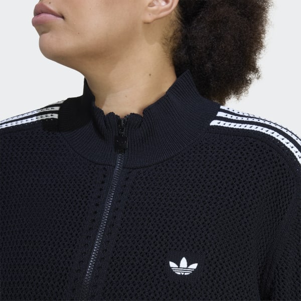 adidas Knitted Crochet Firebird Track Top - Black | Free Shipping