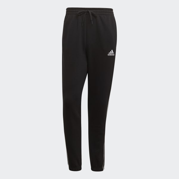 adidas Essentials Fleece Tapered Elastic Cuff 3-Stripes Pants - Black ...