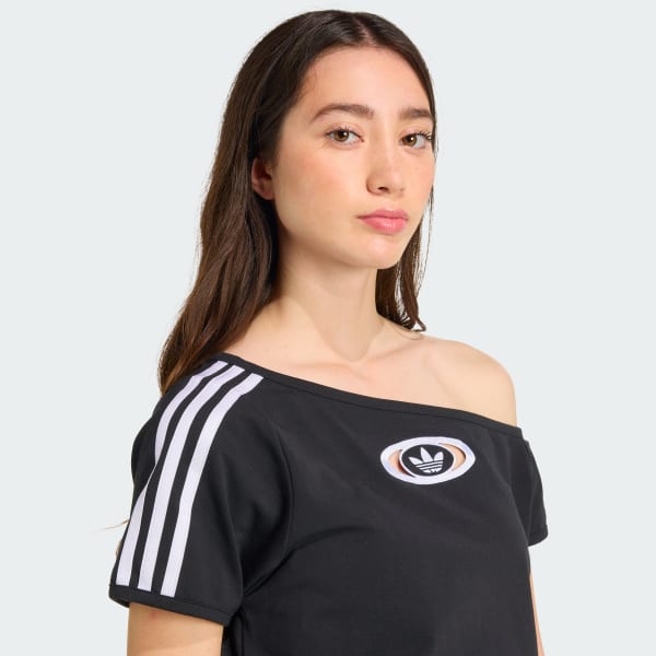 国内配送★adidas★オフショルダー T キャンパス2000 人気商品 adidas CAMPUS 2000 OFF SHOULDER TEE ブラック（アディダス