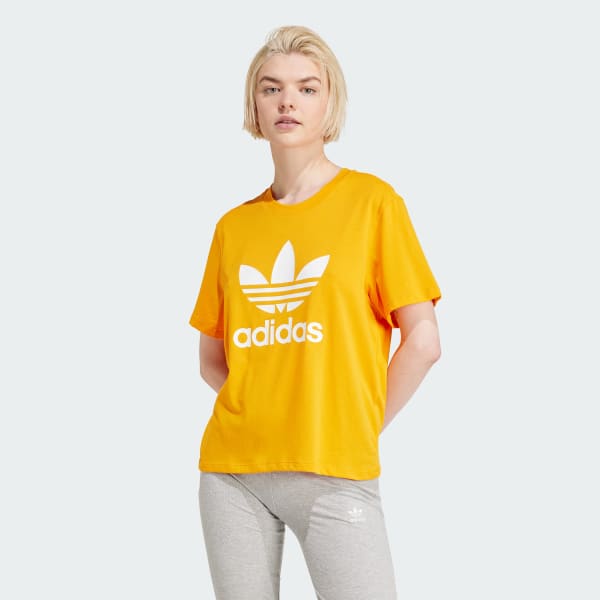 สีส้ม เสื้อยืดทรงบ็อกซี Adicolor Trefoil