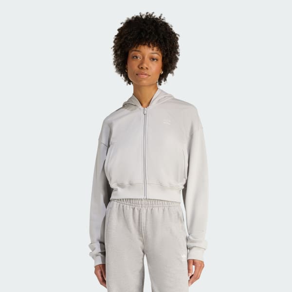 Grey 에센셜 프렌치 테리 크롭 지퍼 후디